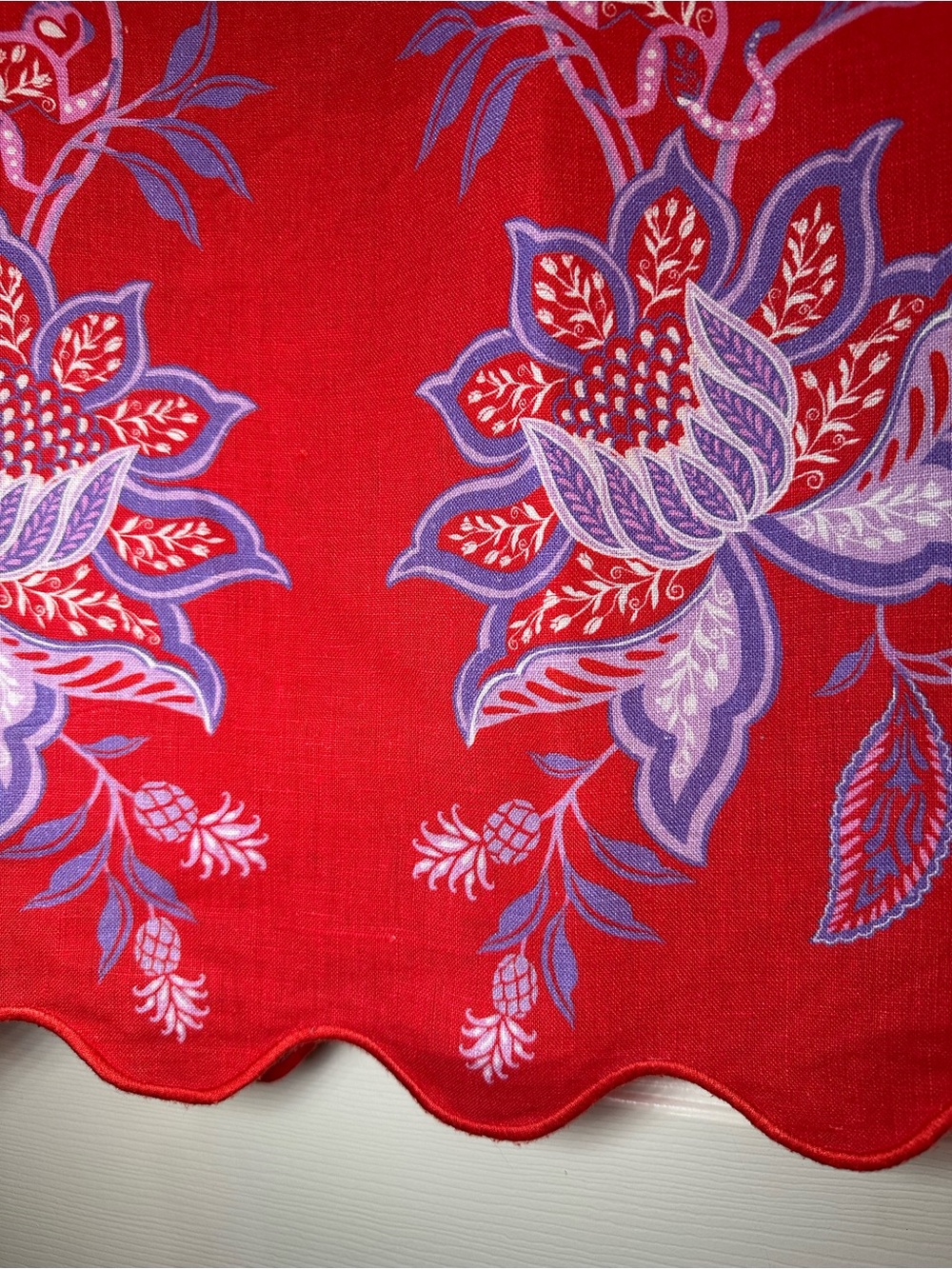 FARM Rio Porcelain Garden Red Motif Linen Blend Scalloped Midi Skirt S - Picture 8 of 16